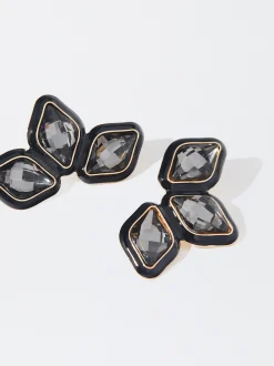 PARFOIS Pendientes Flor Strass Azul Marino Cheap