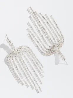 PARFOIS Pendientes Largos Con Cristales Plateado Cheap