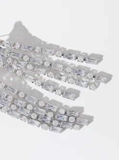 PARFOIS Pendientes Largos Con Cristales Plateado Hot