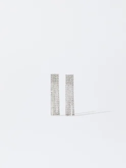 PARFOIS Pendientes Largos Con Cristales Plateado Hot