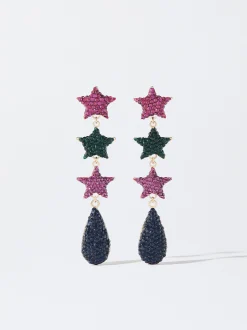 PARFOIS Pendientes Largos Estrellas Cristales Multicolor Multicor New