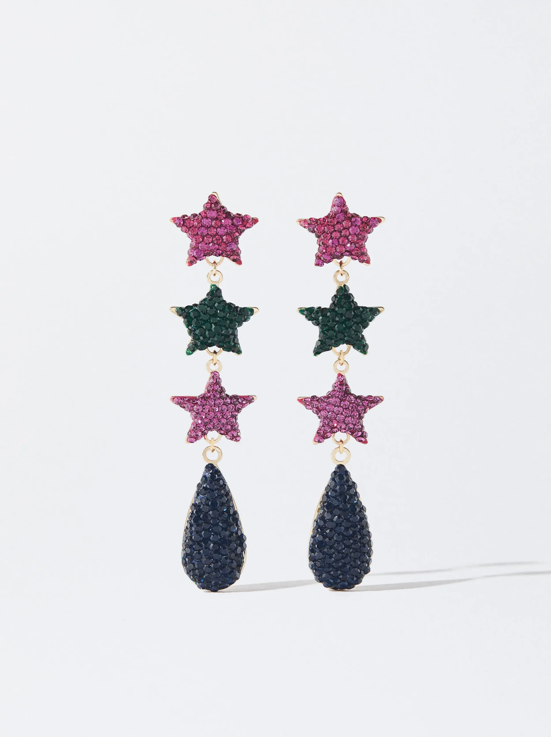 PARFOIS Pendientes Largos Estrellas Cristales Multicolor Multicor New