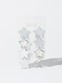 PARFOIS Pendientes Largos Maxi Estrellas Plateado Outlet