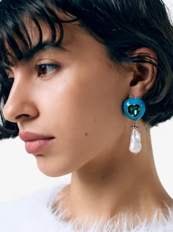 PARFOIS Pendientes Maxi Corazón Perla Natural Azul Best Sale