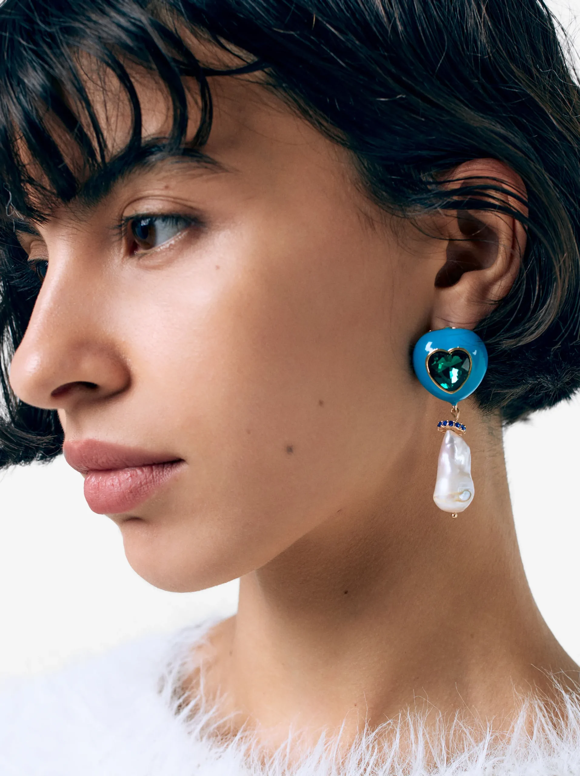 PARFOIS Pendientes Maxi Corazón Perla Natural Azul Best Sale
