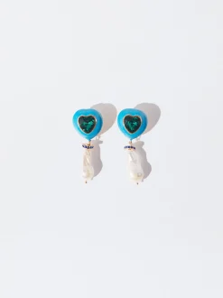 PARFOIS Pendientes Maxi Coraz&oacute;n Perla Natural Azul Best Sale