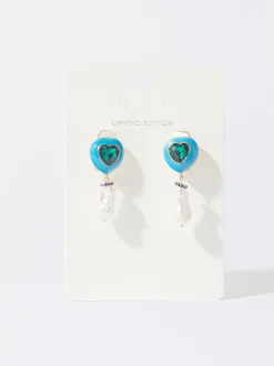 PARFOIS Pendientes Maxi Corazón Perla Natural Azul Best Sale
