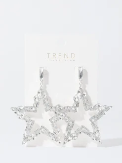 PARFOIS Pendientes Maxi Estrella Con Cristales Plateado Cheap