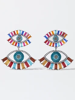 PARFOIS Pendientes Maxi Ojos Con Perlas Y Cristal Multicor Online