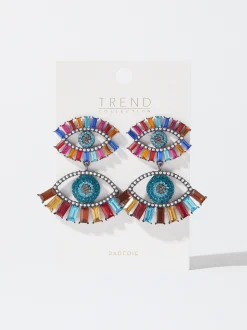 PARFOIS Pendientes Maxi Ojos Con Perlas Y Cristal Multicor Online