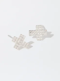 PARFOIS Pendientes s Con Circonitas Y Cruz Plateado Best