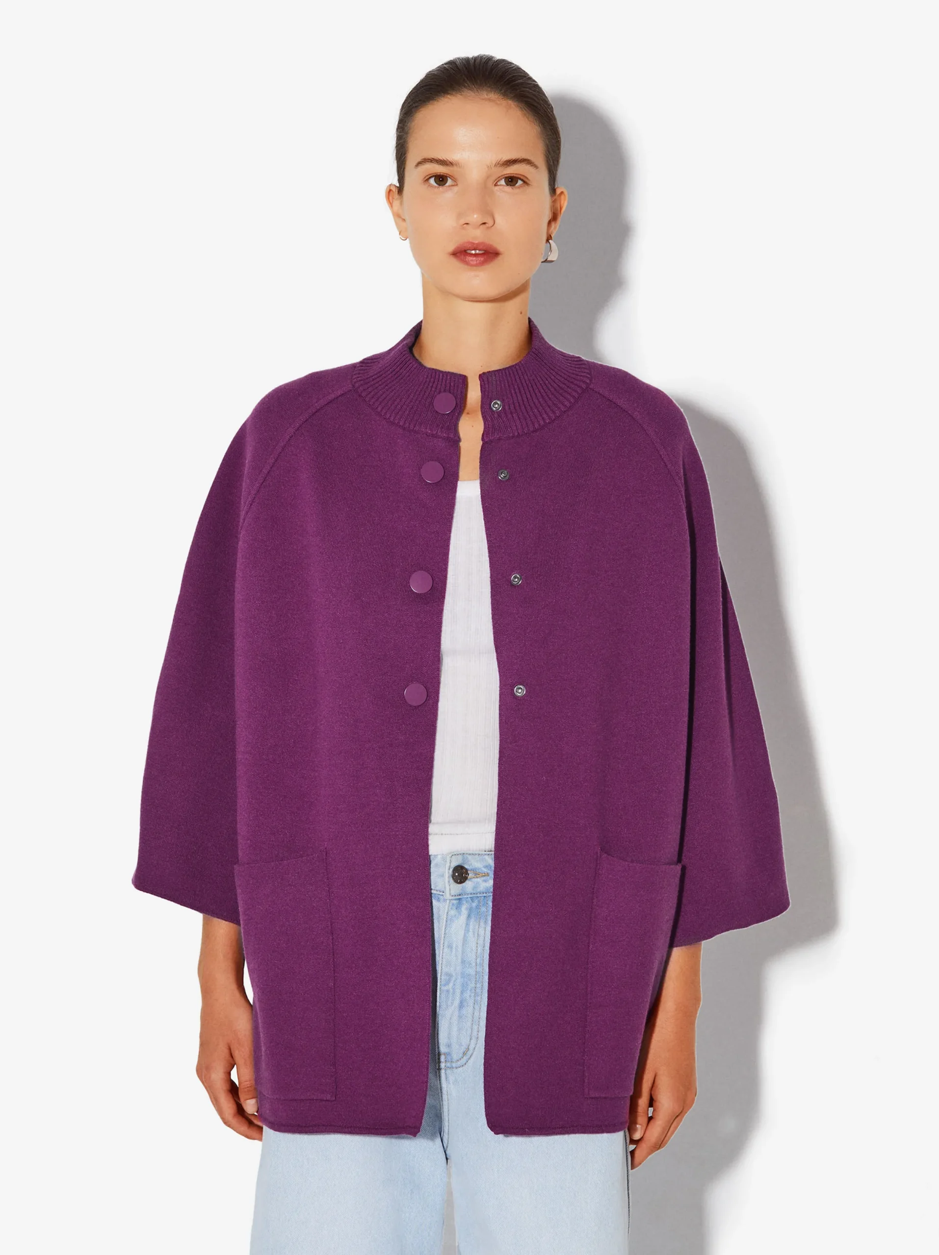 PARFOIS Poncho De Punto Con Cuello Redondo Violeta Sale