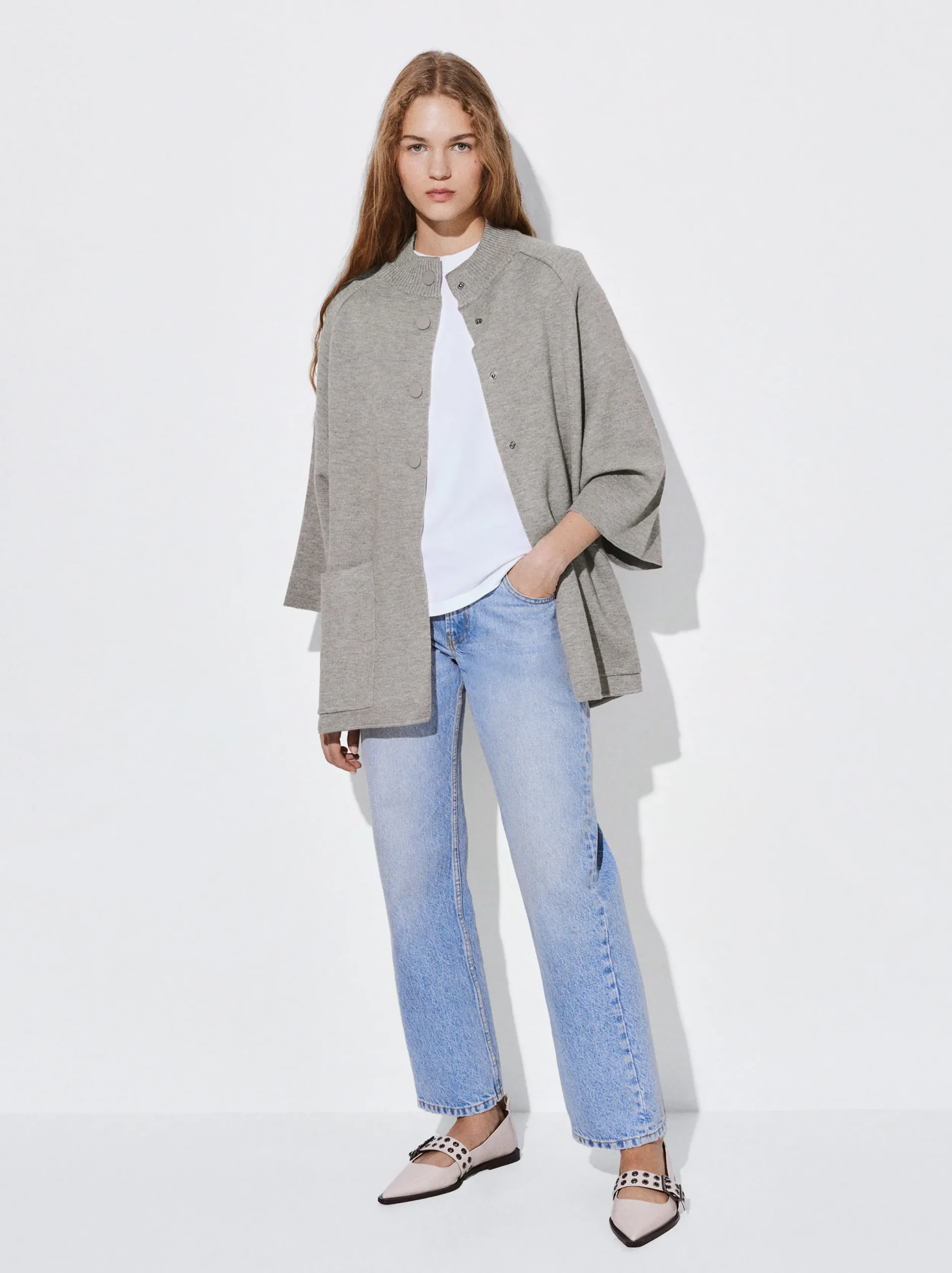 PARFOIS Poncho De Punto Con Cuello Redondo Marrón Clearance
