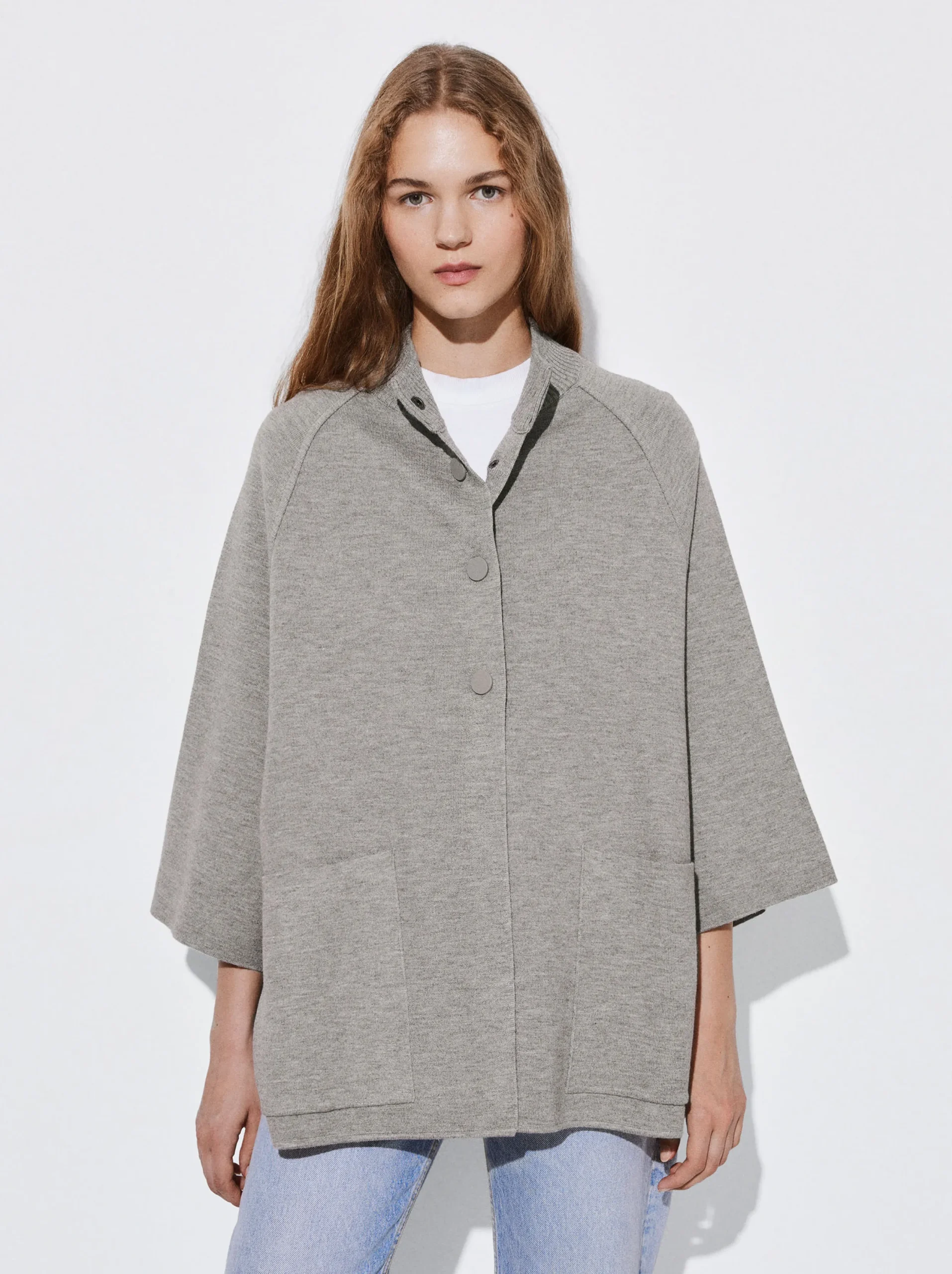 PARFOIS Poncho De Punto Con Cuello Redondo Marrón Clearance