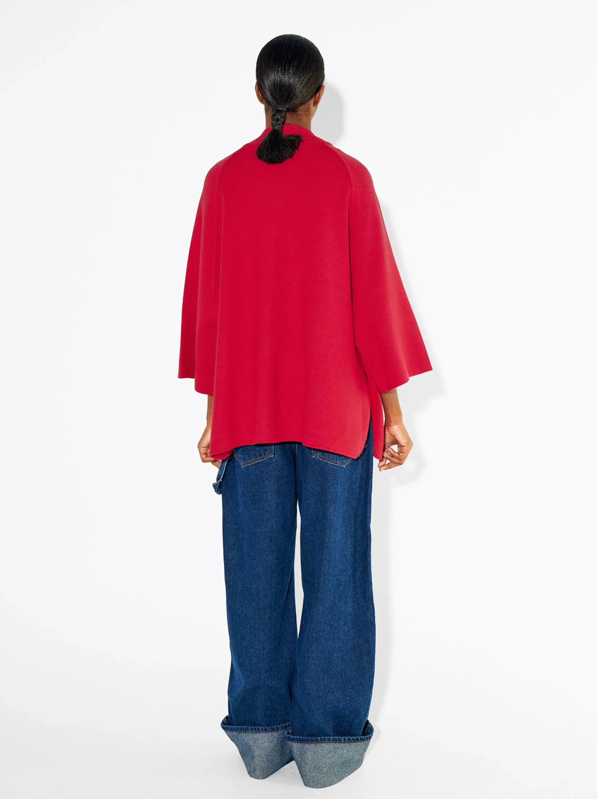 PARFOIS Poncho De Punto Con Cuello Redondo Rojo Fashion