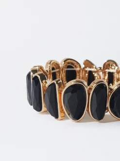 PARFOIS Pulsera El&aacute;stica Dorada Con Esmalte Negro Shop