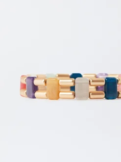 PARFOIS Pulsera Elástica Dorada Con Piedras Multicor Fashion