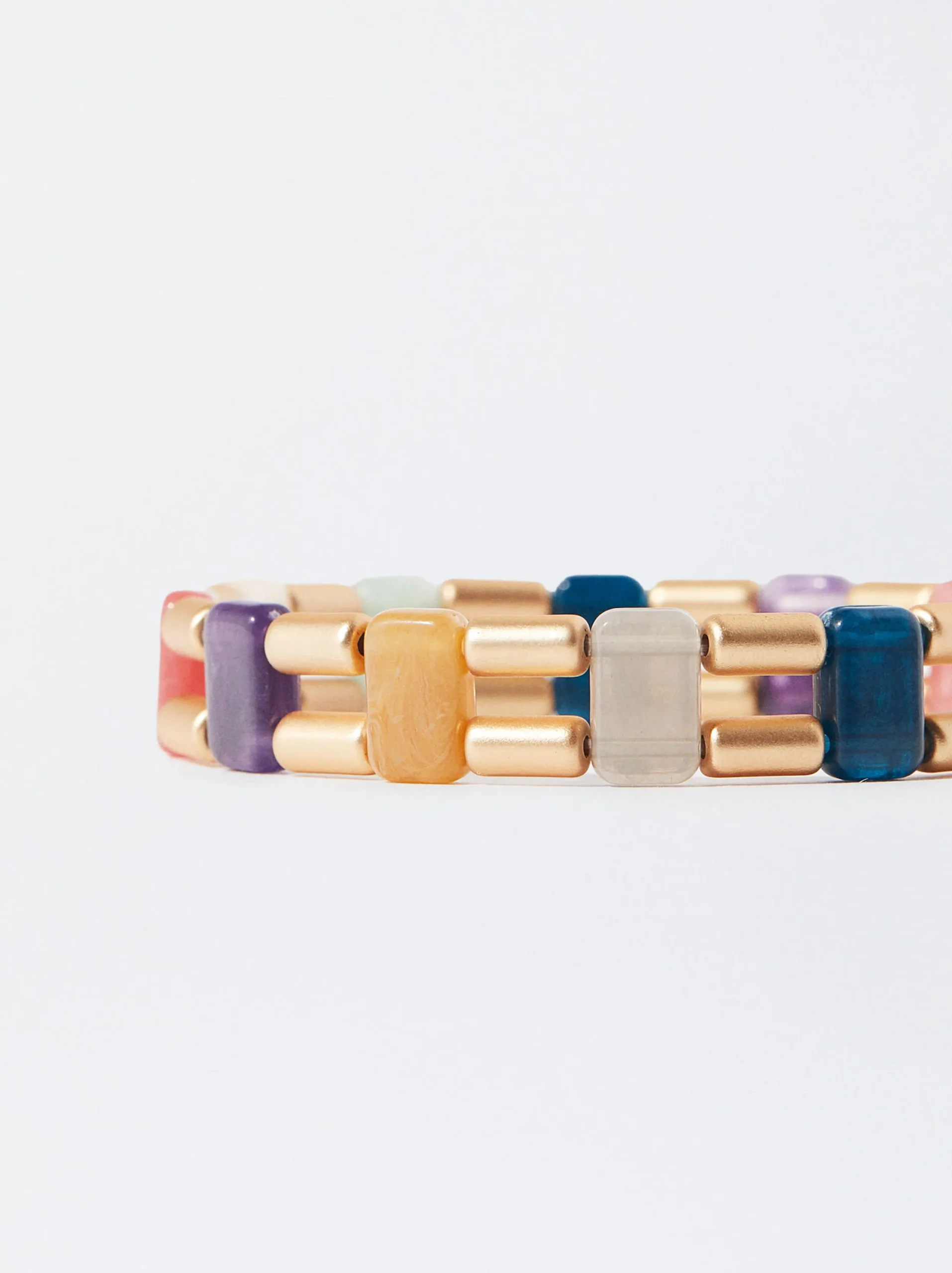 PARFOIS Pulsera Elástica Dorada Con Piedras Multicor Fashion