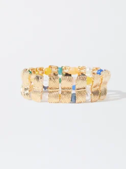 PARFOIS Pulsera Elástica Dorada Multicor Best Sale