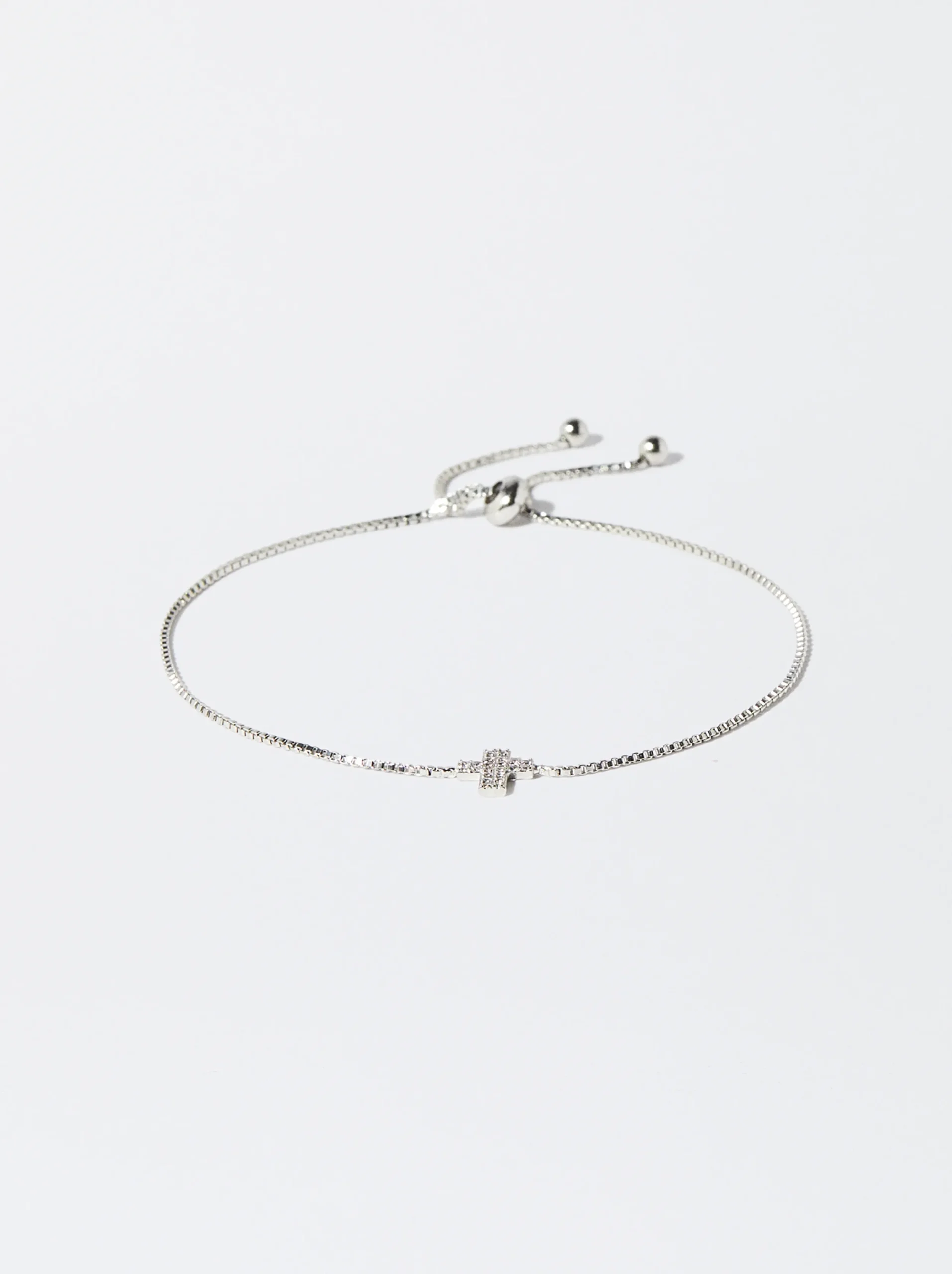 PARFOIS Pulsera Plateada Con Circonitas Y Cruz Plateado Hot
