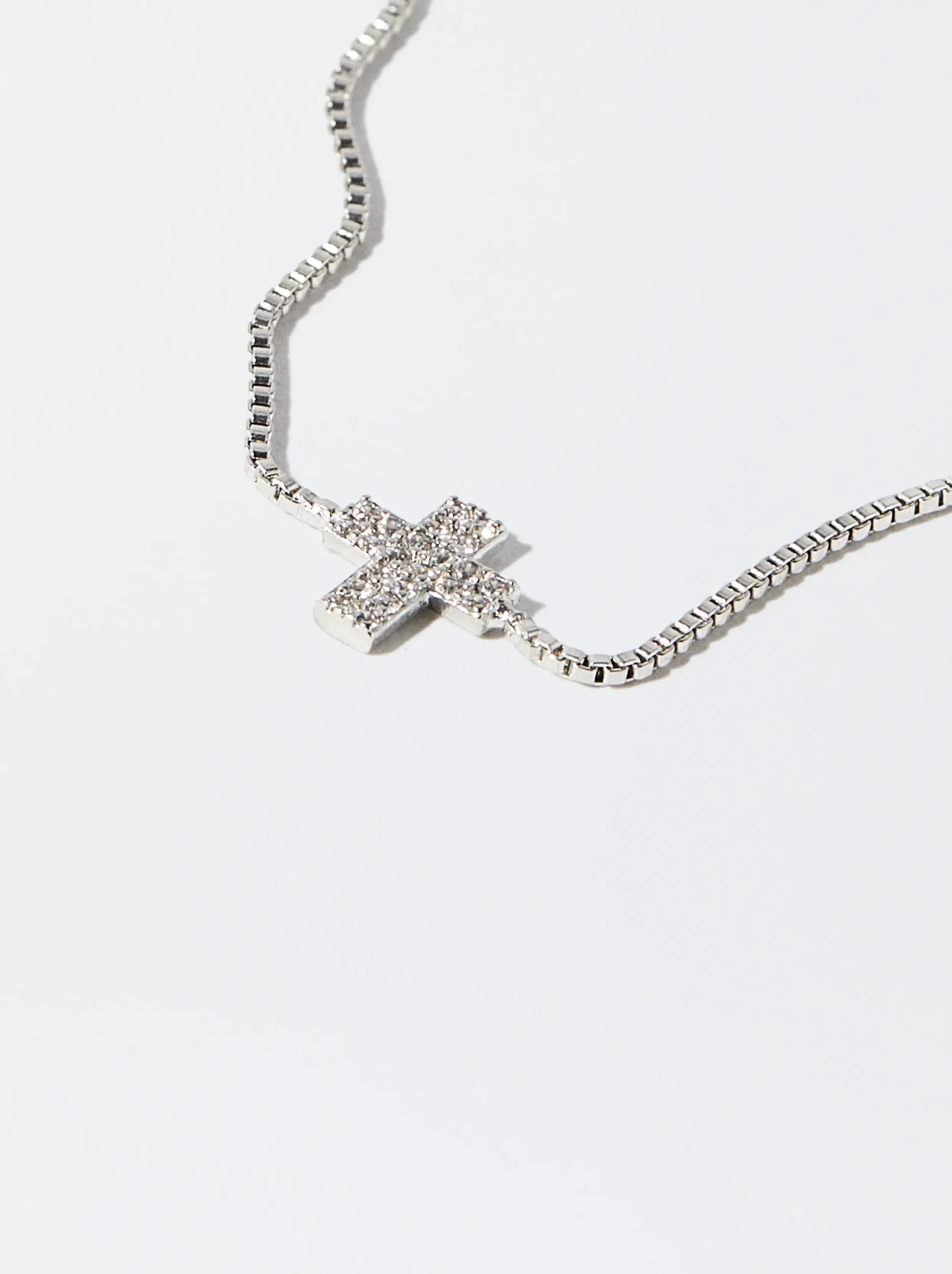 PARFOIS Pulsera Plateada Con Circonitas Y Cruz Plateado Hot