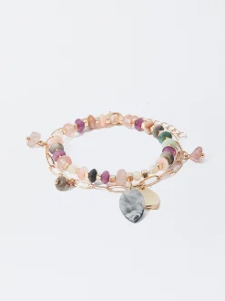 PARFOIS Pulsera Rígida Dorada Con Piedras Multicor Hot