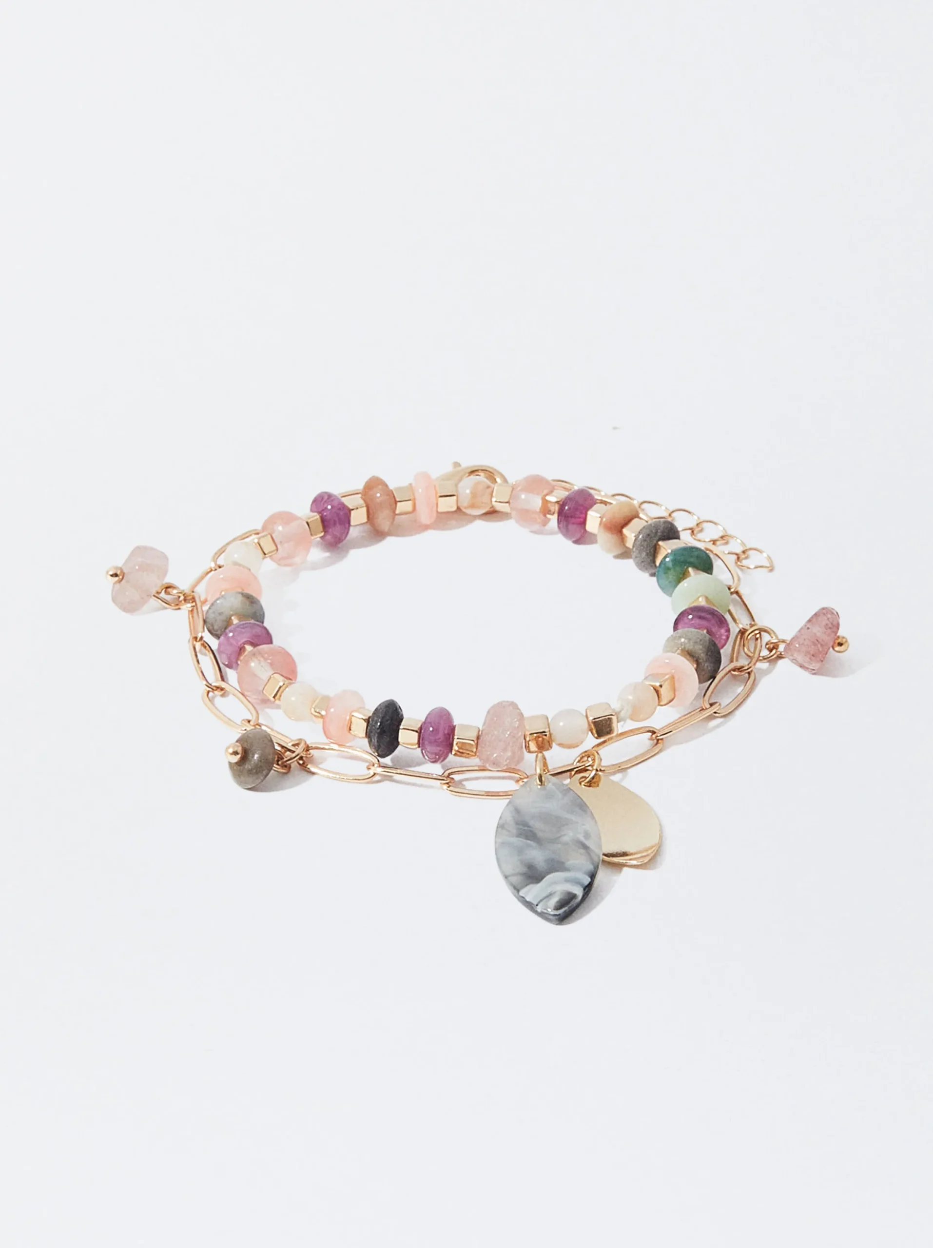 PARFOIS Pulsera Rígida Dorada Con Piedras Multicor Hot