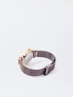 PARFOIS Reloj De Acero Correa De Malla Metálica Burdeos Fashion