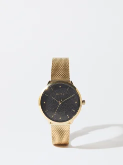 PARFOIS Reloj De Acero Correa De Malla Metálica Dorado Outlet
