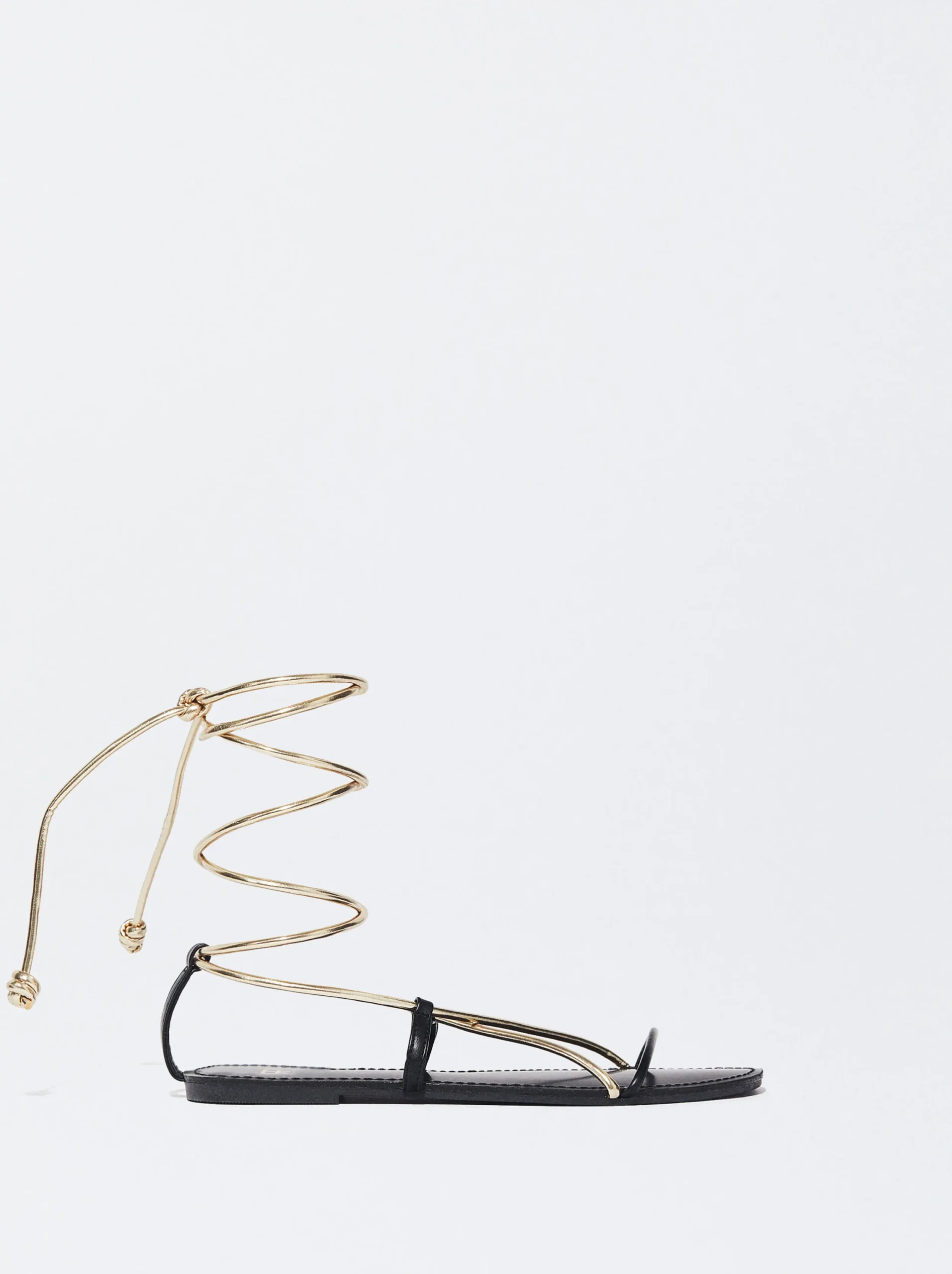PARFOIS Sandalia Plana Atada Negro Cheap