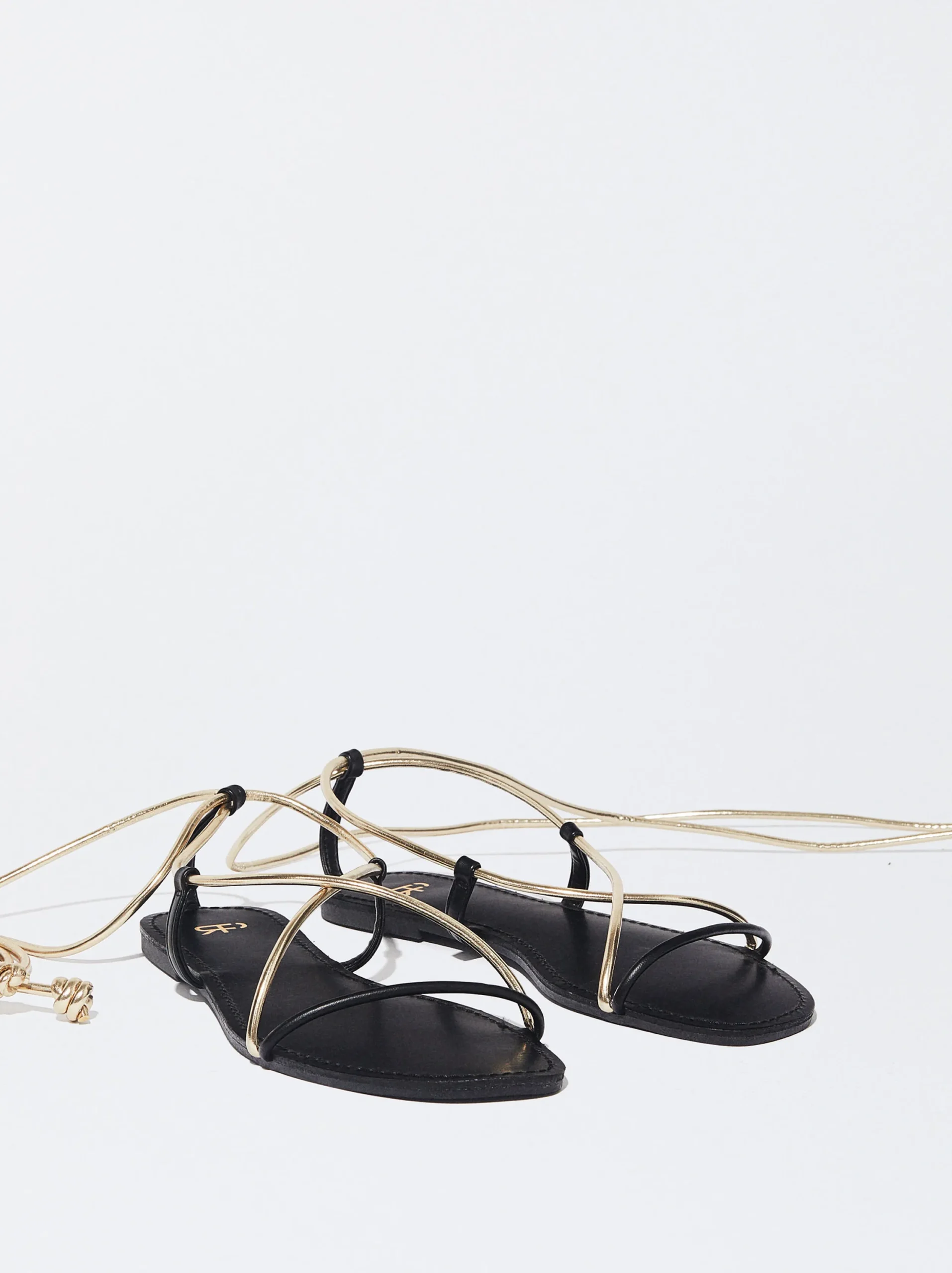 PARFOIS Sandalia Plana Atada Negro Cheap