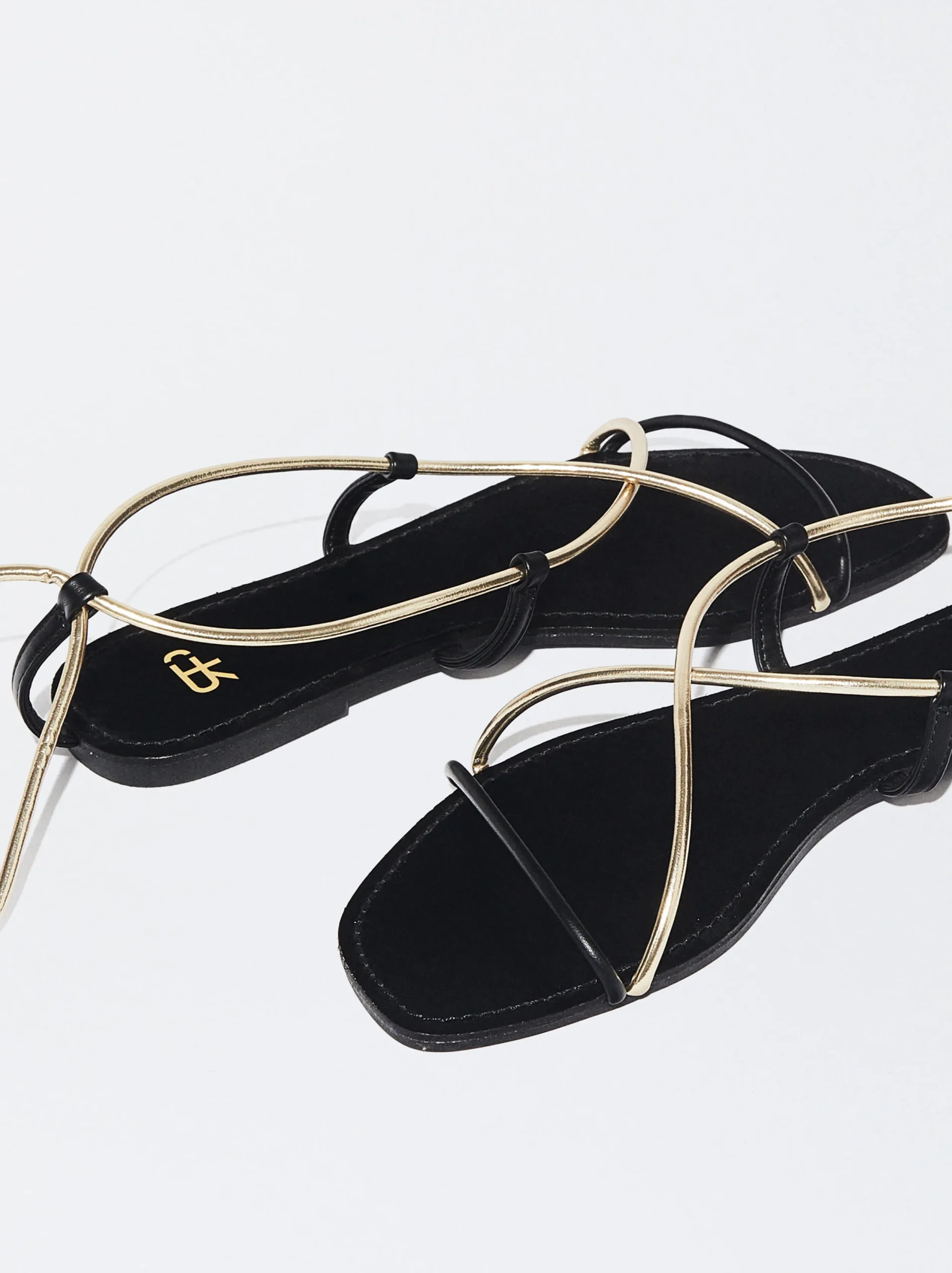 PARFOIS Sandalia Plana Atada Negro Cheap