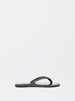 PARFOIS Sandalia Plana Con Glitter Negro Clearance