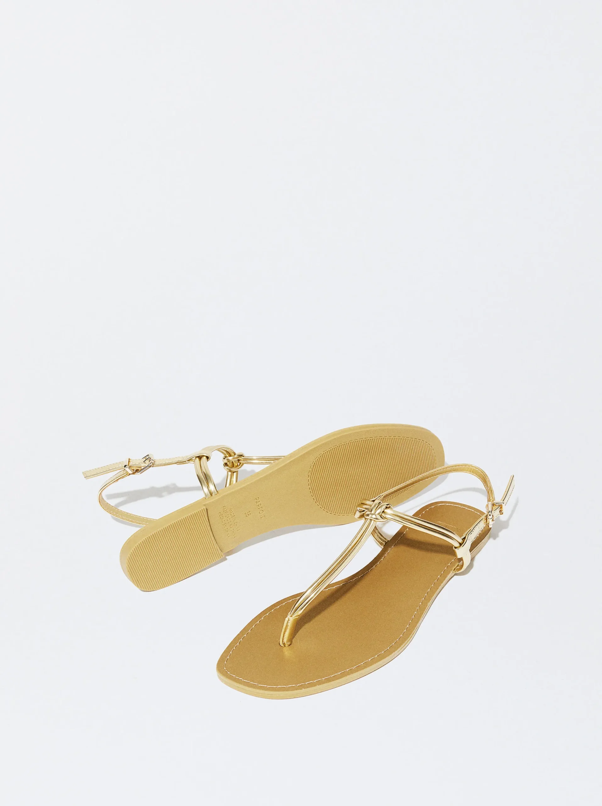 PARFOIS Sandalia Plana Con Nudo Dorado Best Sale