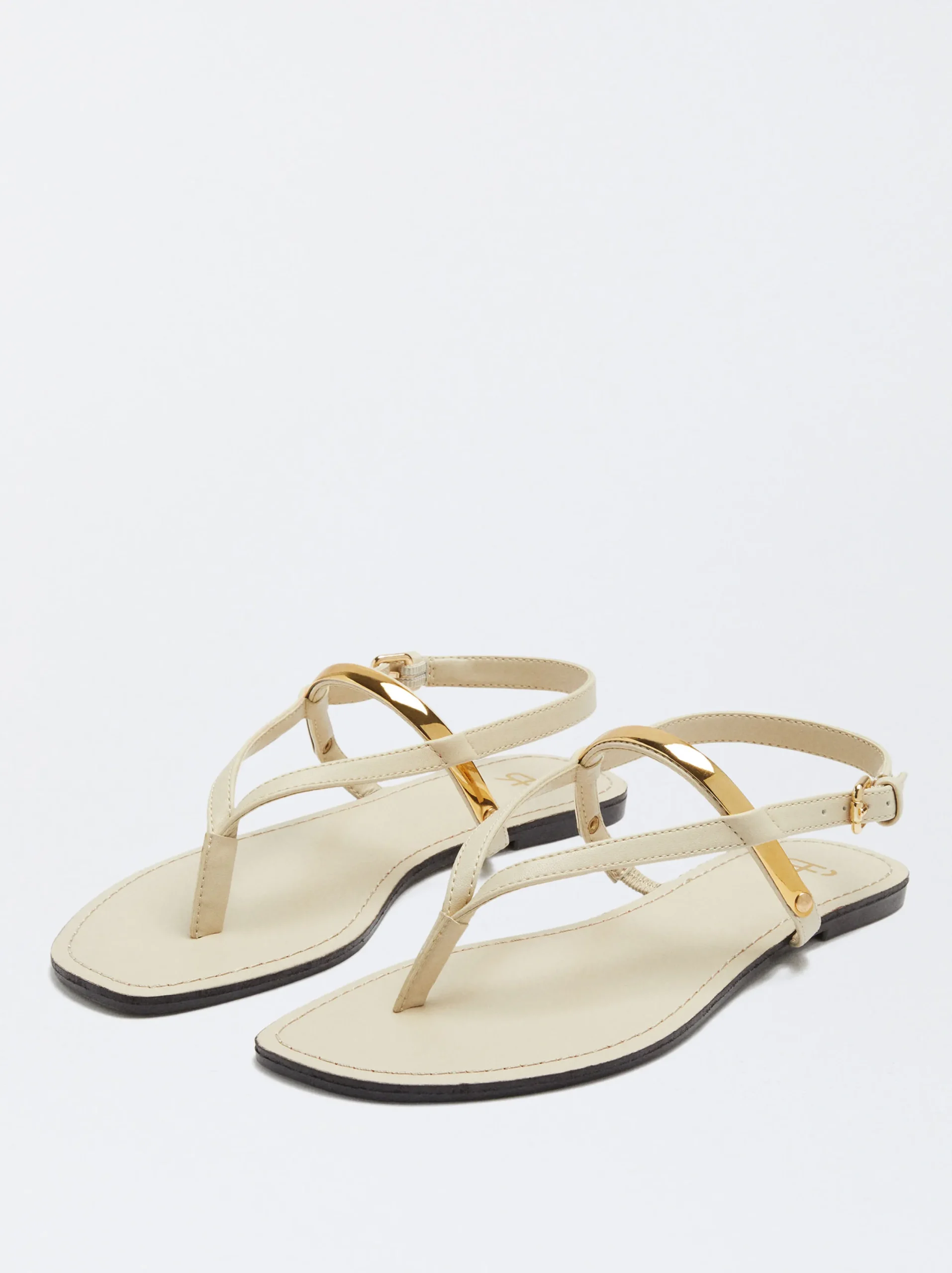 PARFOIS Sandalia Plana Detalle Metálico Blanco Outlet