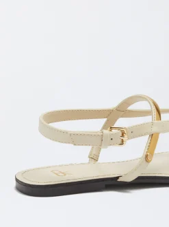 PARFOIS Sandalia Plana Detalle Metálico Blanco Outlet