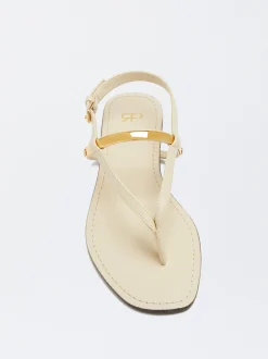 PARFOIS Sandalia Plana Detalle Metálico Blanco Outlet