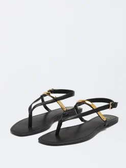PARFOIS Sandalia Plana Detalle Met&aacute;lico Negro Sale