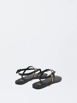 PARFOIS Sandalia Plana Detalle Metálico Negro Sale