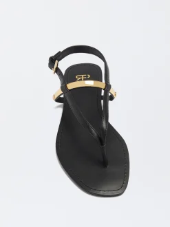 PARFOIS Sandalia Plana Detalle Metálico Negro Sale