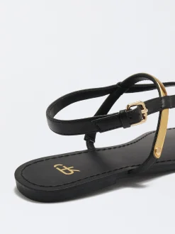PARFOIS Sandalia Plana Detalle Metálico Negro Sale