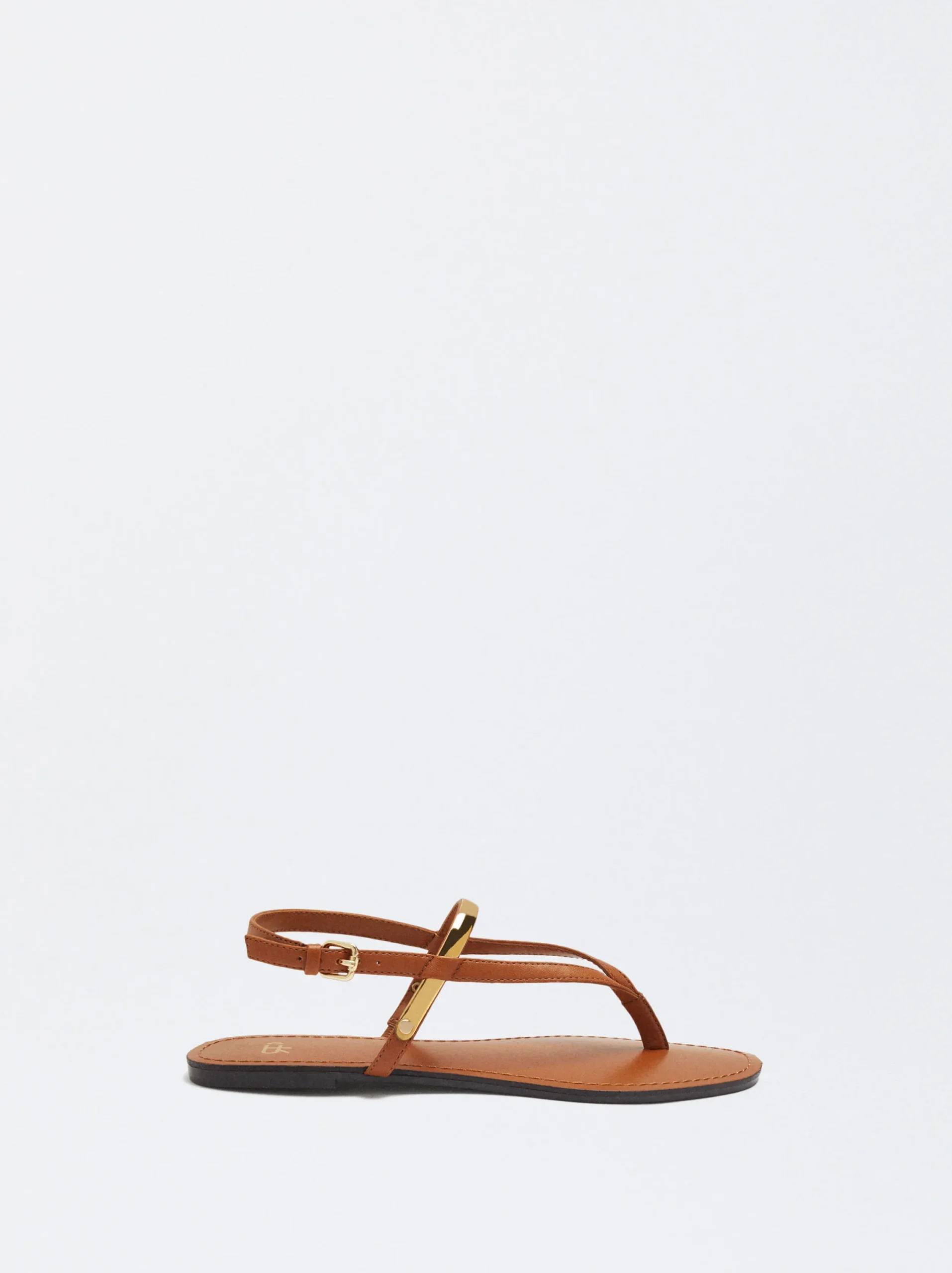 PARFOIS Sandalia Plana Detalle Metálico Camel New