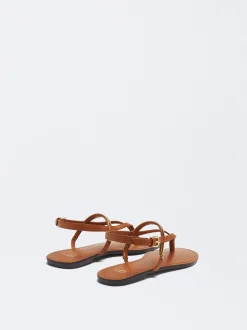 PARFOIS Sandalia Plana Detalle Metálico Camel New