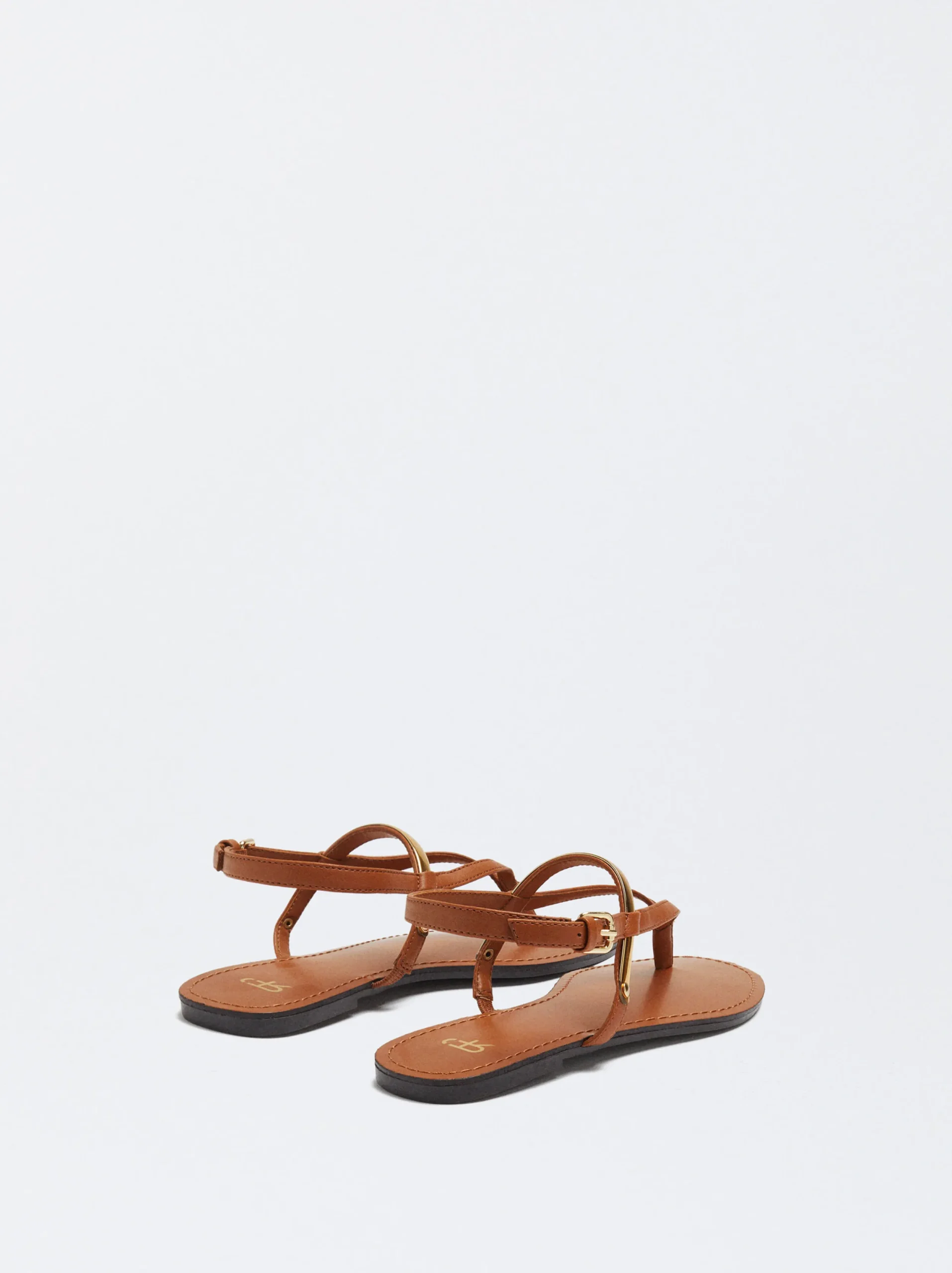 PARFOIS Sandalia Plana Detalle Metálico Camel New
