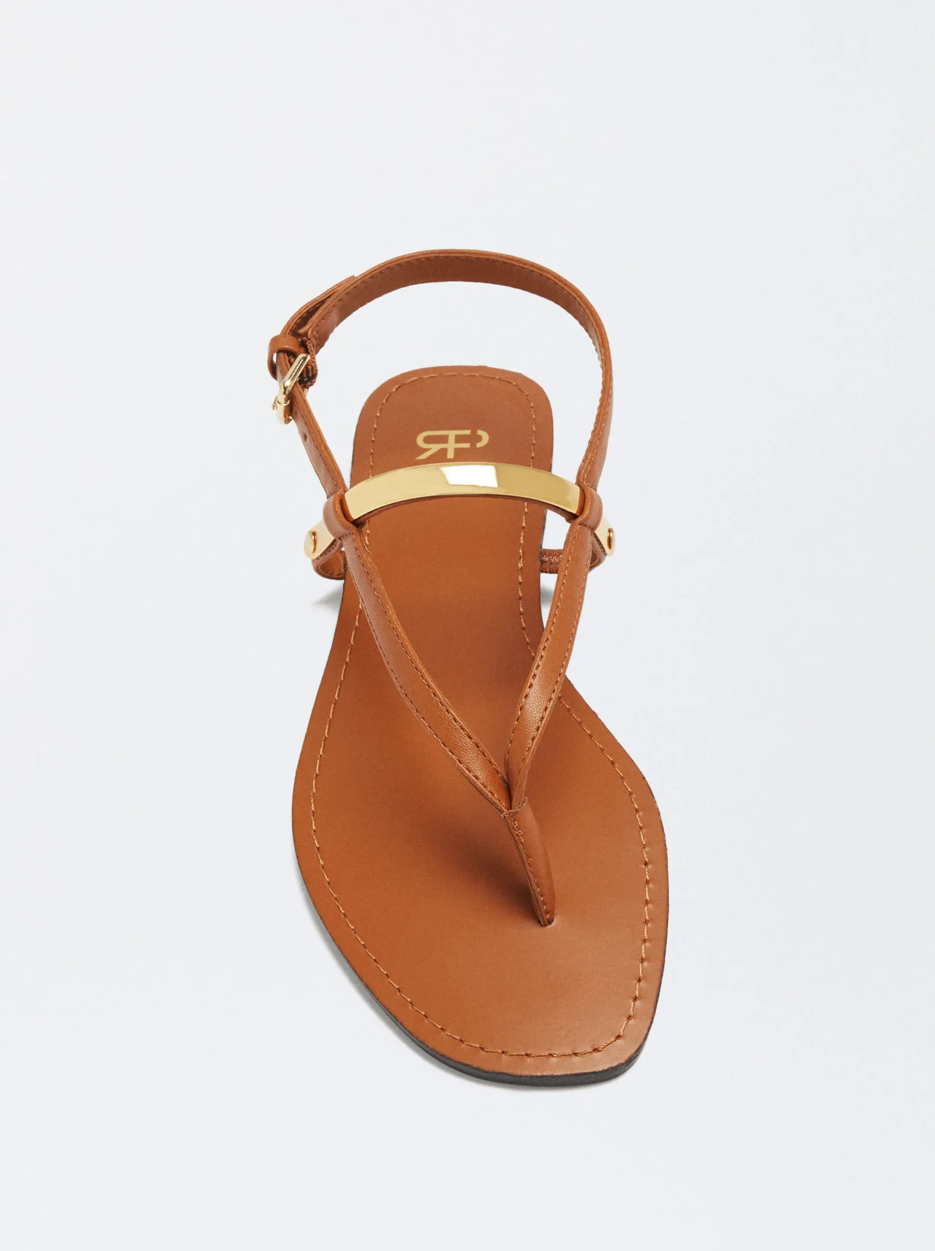 PARFOIS Sandalia Plana Detalle Metálico Camel New