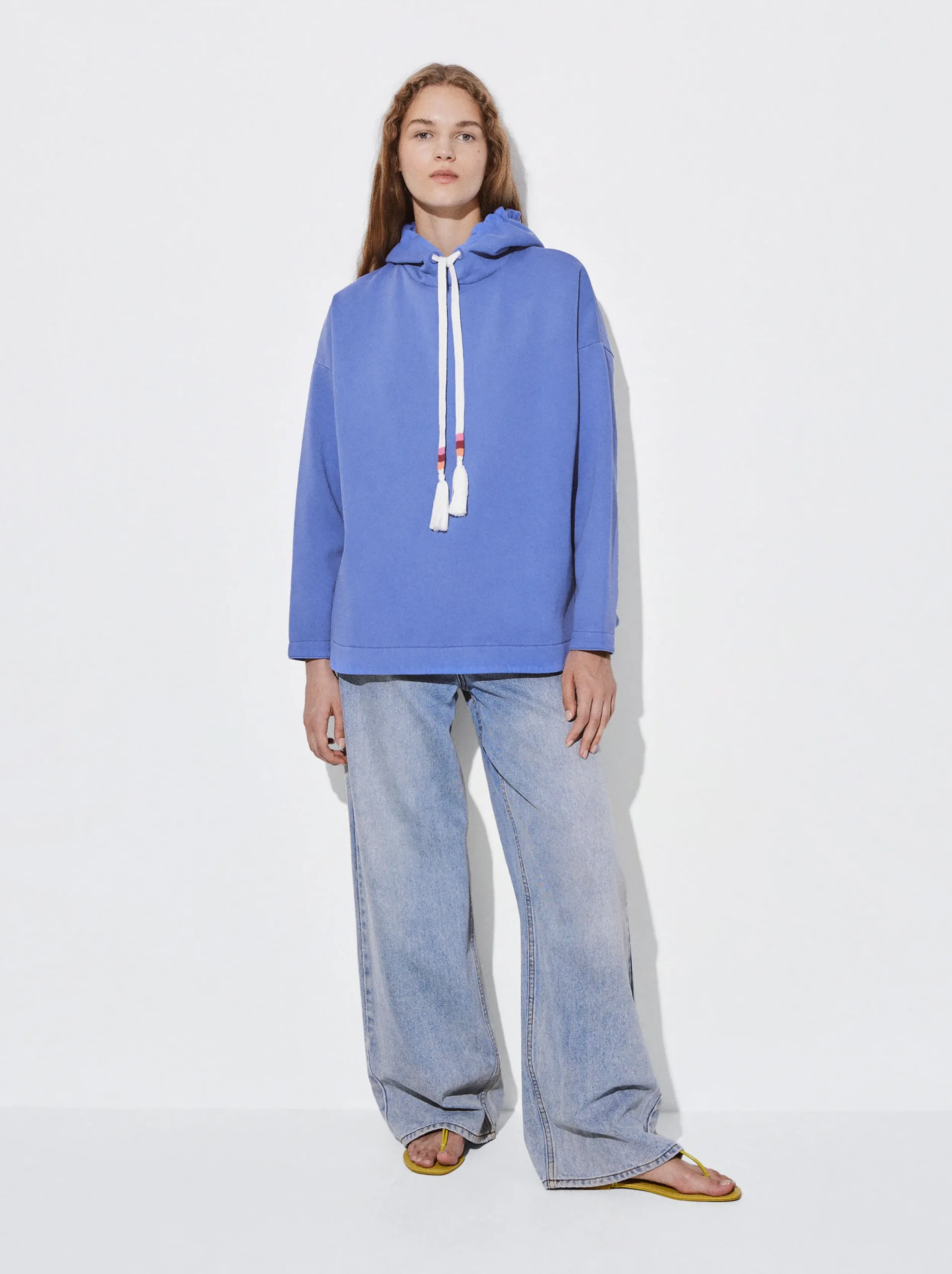 PARFOIS Sudadera Con Capucha Y Detalle De Cordón Azul Cheap