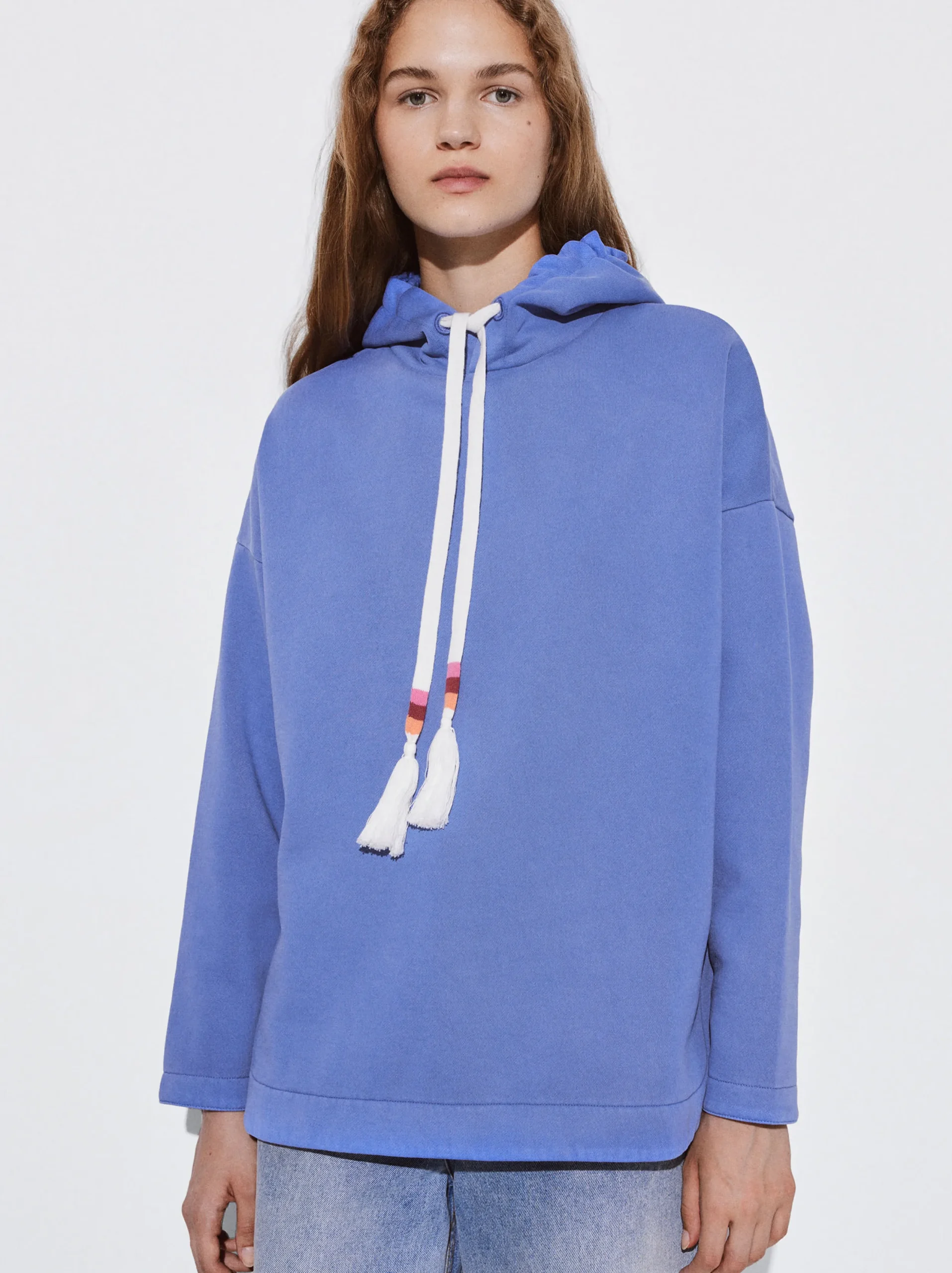 PARFOIS Sudadera Con Capucha Y Detalle De Cordón Azul Cheap