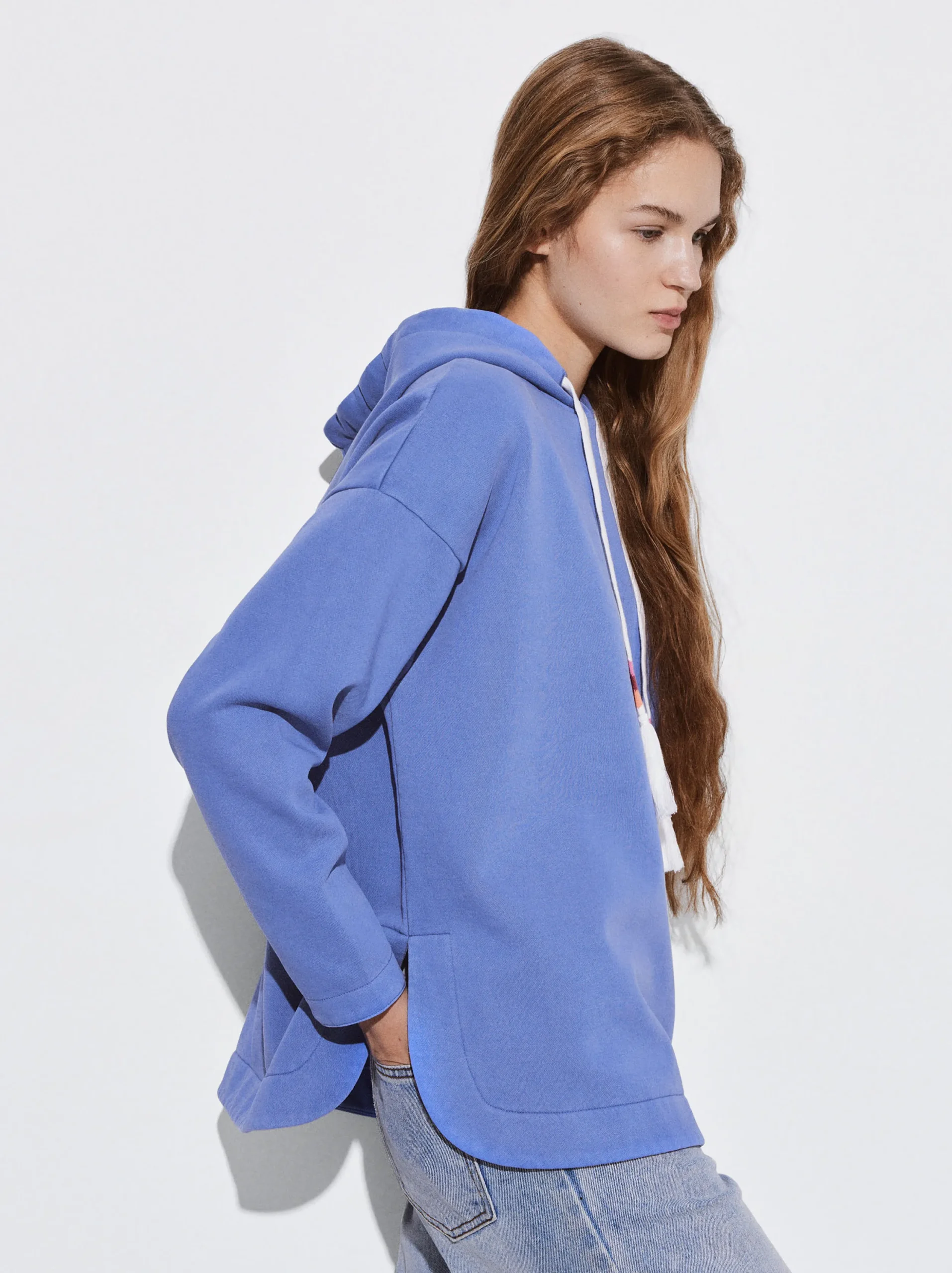 PARFOIS Sudadera Con Capucha Y Detalle De Cordón Azul Cheap