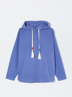 PARFOIS Sudadera Con Capucha Y Detalle De Cordón Azul Cheap