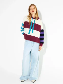 PARFOIS Sudadera Rayas Con Capucha Burdeos Flash Sale